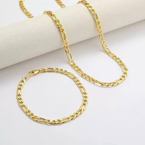 18K Gold Necklace & Bracelet Set Minimalist Unisex Long Lasting Shine Perfect For Daily Party Holiday Gifts 2 Piece Set