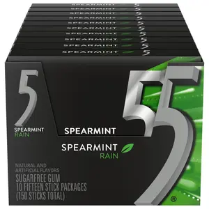 5 Gum Spearmint Rain Sugar Free Chewing Gum Bulk, 15 Stick Box (Pack of 10) Flavor Salt