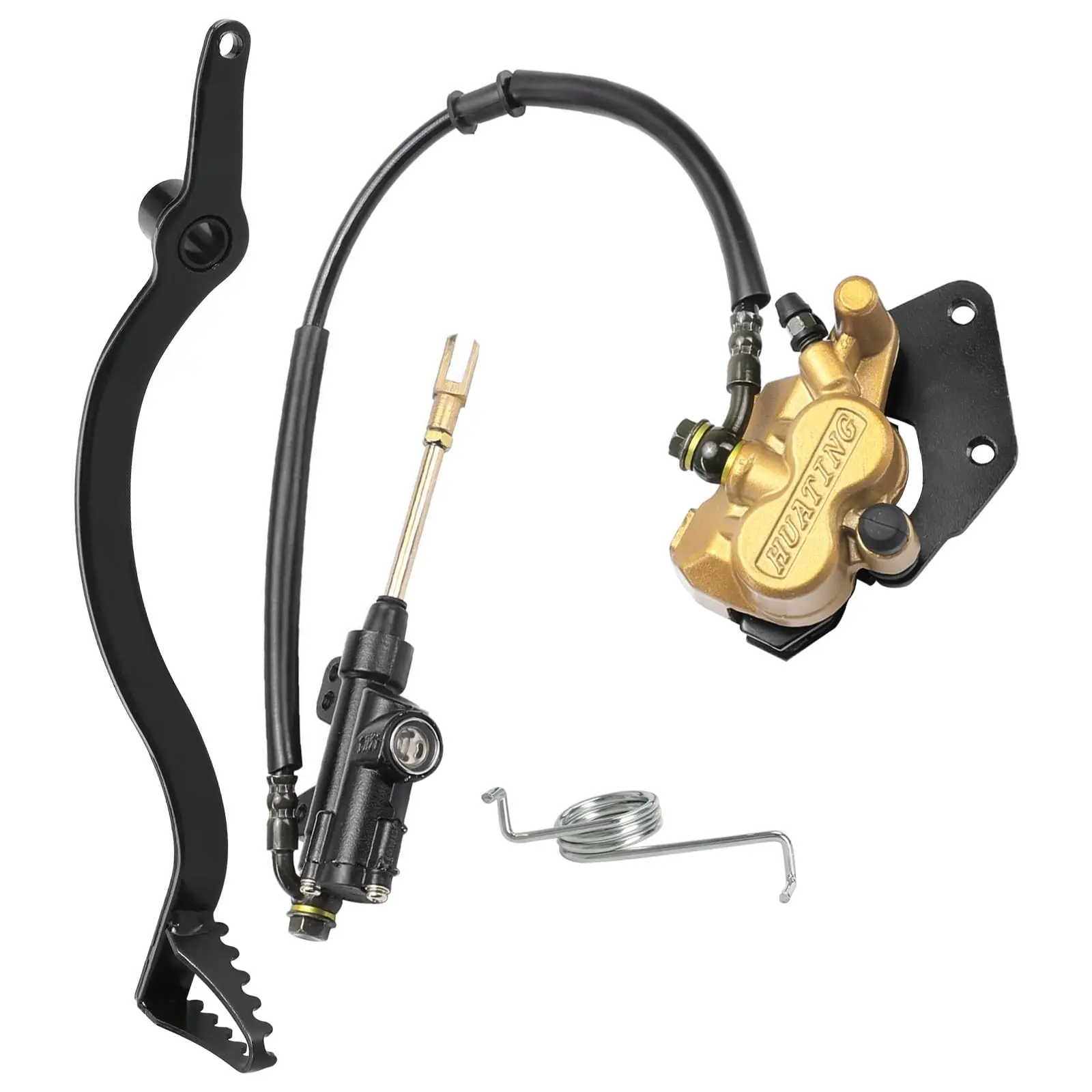 foot brake pedal with a spring and a hydraulic rear brake caliper master cylinder assembly for dirt pit bike