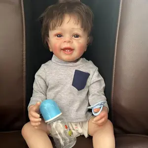22 inches 55 cm Silicone Doll Boy with Cute Face Short Hair Realistic Reborn Artist Hand Painted Newborn Doll for Collection Festivals Birthdays Halloween and Christmas Gift for Children Aged 3