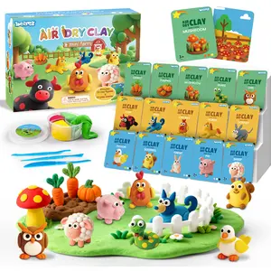 BEIREG Air Dry Clay for Kids - 15Pcs Farm Animals & Vegetables Kit with 5 Tools & 15 Tutorial Cards, Ultra Soft Non-Toxic DIY Modeling Clay for Boys Girls Ages 3-12, Perfect for School Projects & Party Favors