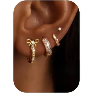 CASSIECA Hoop Earrings for Women S925 Sterling Silver Post Chunky Cartilage Earring Stacks Non Tarnish 14K Plated Gold Filled Small Hoops Stud Set Jewelry