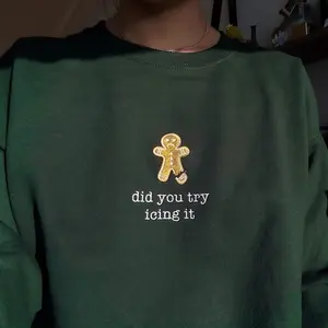 Did you try icing it, Nurse Christmas Sweatshirt, funny holiday crewneck embroidered, Gingerbread shirt, christmas doctor ugly sweater party