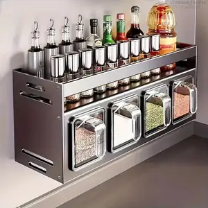 Wall-Mounted Spice Rack Organizer, Kitchen Storage Solution, No Drilling Required, Durable Aluminum Material, Space-Saving DesignCCVistaShop21CC29HandyToolPro