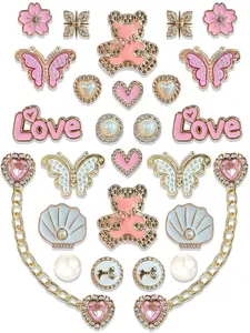 26pcs Resin Shoe Buckles, Bear Butterfly Heart Chain DIY Shoe Decorations, Hole-In-Heel Shoe Accessories