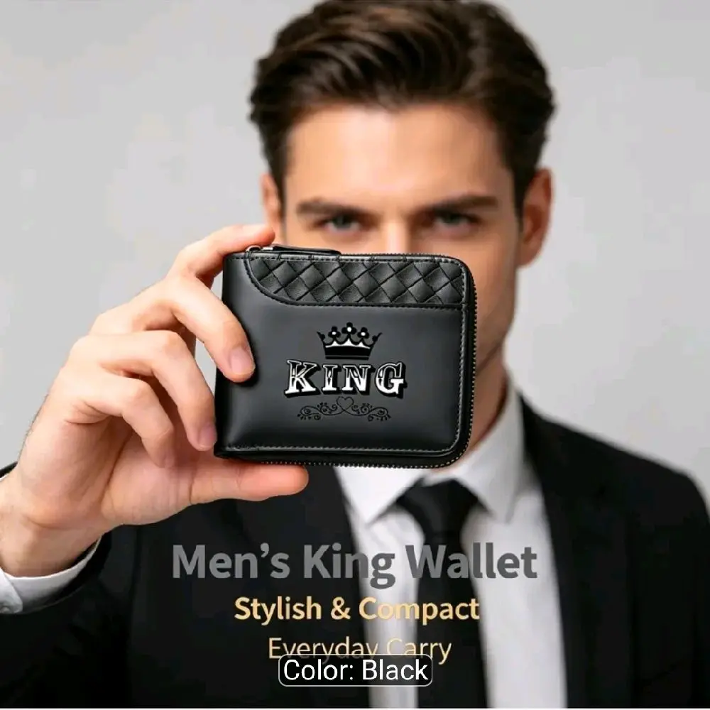 Luxurious Men'S Wallet with KING Emblem  - Black Crocodile-Textured Faux Leather, Elegant Zipper Closure And Star-Embossed Shield Logo, Ample Card Slots for Delicate Storage, Fashion Accessory, Ideal Gift for Father'S Day