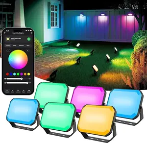 BrizLabs Flood Lights Outdoor, 4/6 Pack Smart RGBCW Landscape Lighting APP/Voice Control, Color Changing LED Floodlights, IP65 Waterproof Pathway Lights for Halloween Christmas Garden Yard Lawn House