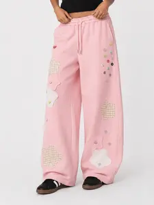 Aelfric Eden Star Patch Baggy Barrel Sweatpants High Waist Balloon Barrel Silhouette Star Patchwork & Button Detail Drawstring Elastic Waist Soft Fabric Sweet Girl Streetwear Unisex Bottoms