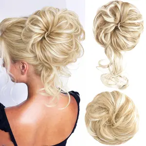 2PCS Messy Bun Hair Pieces Wavy Curly Synthetic Updo Chignon Fake Scrunchies Ponytail Extension for Women