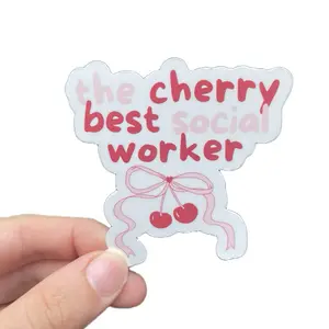 Cherry Best Social Worker Sticker, Pink Red Coquette Liscensed Master Social Work Degree Cling, Cute Cherry Graduation Gift Idea LMSW BSW Vinyl Decal Sticker