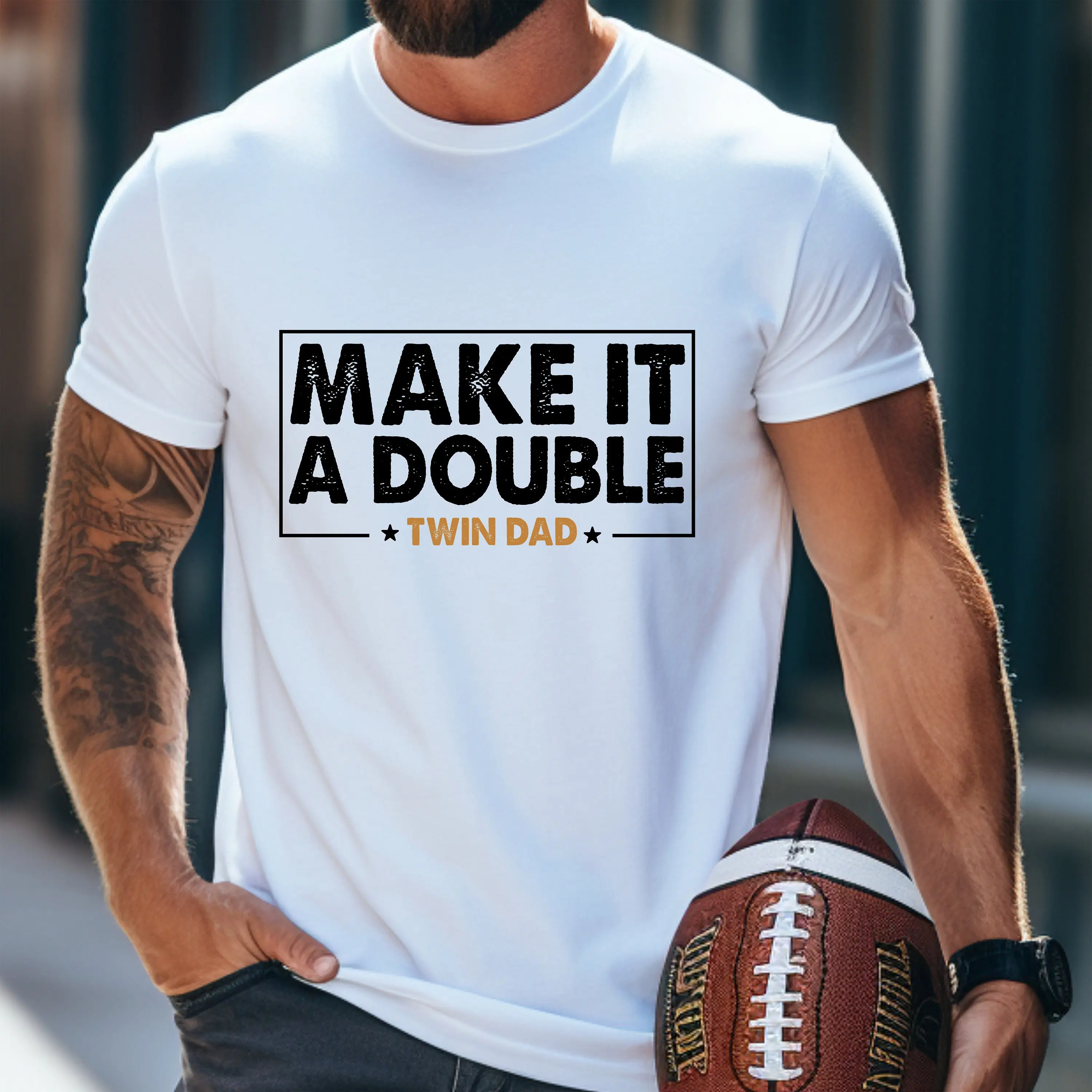 Make It A Double T Shirt, Twin Dad Fathers Day birthday Shirt, Father Of Twins Tee, Twin Papa Gift, funny Gift For Husband, Unisex Short Sleeve Tee, humorous casual Classic Streetwear