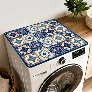 Flowers Washer Dryer Dust Cover Mat for Top - Creative Fast Drying Absorbent Washing Machine Protector Pad for Kitchen Laundry Room (23.6 x 19.7 Inches)