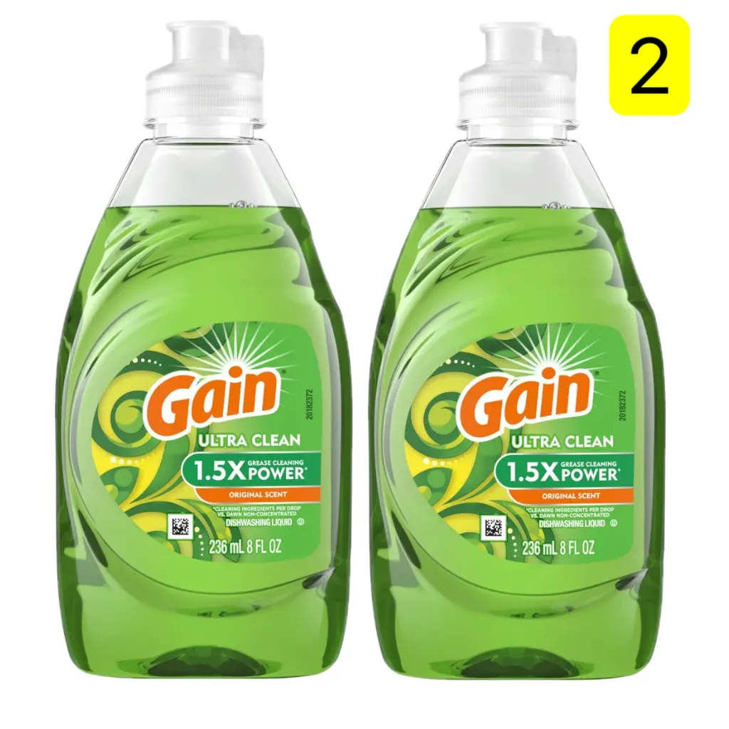 2 Pack Gain Ultra Clean Dish Soap 8oz Original Scent 1.5X Grease Cleaning Power Liquid Dishwashing Detergent