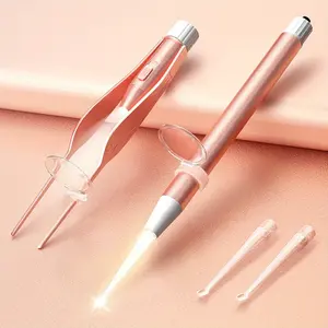 A set of ear cleaning tools with LED lights, a case and have with tweezers model, suitable for adults and travel use, powered by batteries, ear spoons ear wax remover, soft tip ear cleaner, reusable ear spoons, suitable for gift-giving
