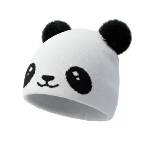 Cute Panda Beanie - Handcrafted with Adorable Pom Ears and Premium Warmth for Everyday Comfort and Playful Personality