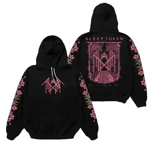 Sleep Token Cherry Blossom Hoodie, Pink Floral Sleeve Graphic, Metal Band Merch, Unisex Rock Music Pullover