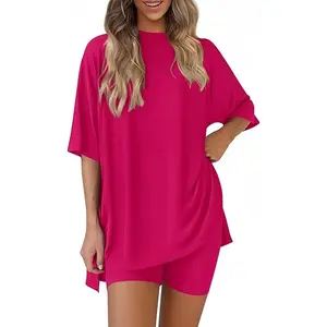 Women's Casual Loose-Fit Round Neck Short Sleeve Shorts Set XS-4xl, Comfortable Home Wear, All Season Fashion, Womenswear