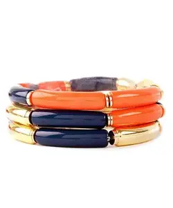 Navy and Orange Gameday Bracelet Stack - Stretch Multilayered Bangles, Fashionable Acrylic Bangles, Fits 7.5 Inch Wrist Comfortably