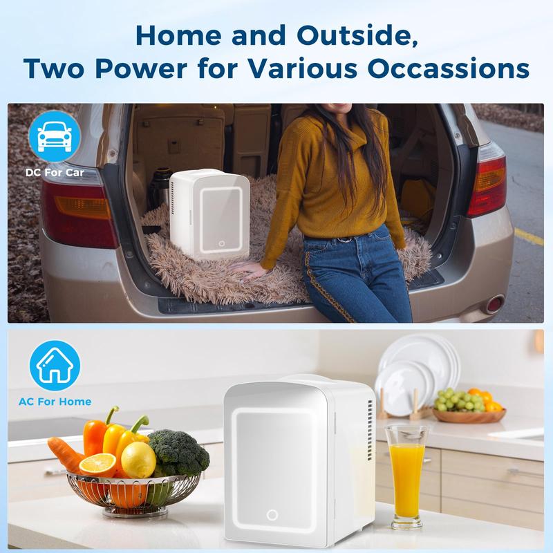 Electactic Compact Refrigerator, Skincare Fridge With Dimmable LED Light Mirror,4L 12oz Capacity, Portable Small Refrigerator for Cosmetics, Skin Care and Food , Ideal for Bedroom, Car, Office & Dorm,100% Freon-Free & Eco Friendly,Black&White.