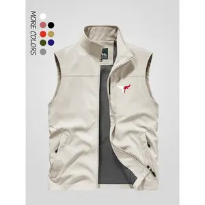 SORABOLMen's Solid Color Hooded Vest Jacket, Regular Fit Casual Outdoor Fishing Camping Multi-pocket Sleeveless Outerwear for Daily Wear, Fashion Men's Clothes for All Seasons, Tops