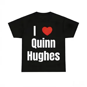 Game Day Gear Cotton T Shirt Featuring I Heart Quinn Hughes for Fans with Graphic Design