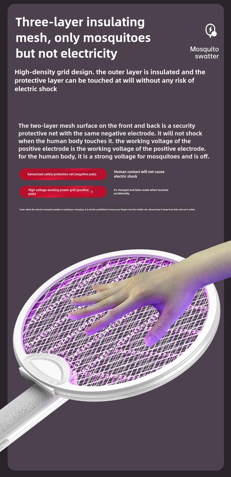 Foldable Electric Fly Swatter & 2-in-1 Bug Zapper Racket, 3000V High Voltage Mosquito Killer with UV Light, USB Rechargeable Handheld Insect Zapper with Base for Gnat, Wasp, Fruit Fly, Indoor Outdoor Camping Essentials