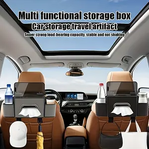 1pc Car Rear Seat Hanging Storage Box, Car Headrest Rear Seat Storage Box, Instrument Panel Armrest Box Seat Back Tissue Storage Box, with Tissue Storage Box and 2 Cup Holders, Compact Internal Storage Box, Simple Design, Multifunctional Car Organizer