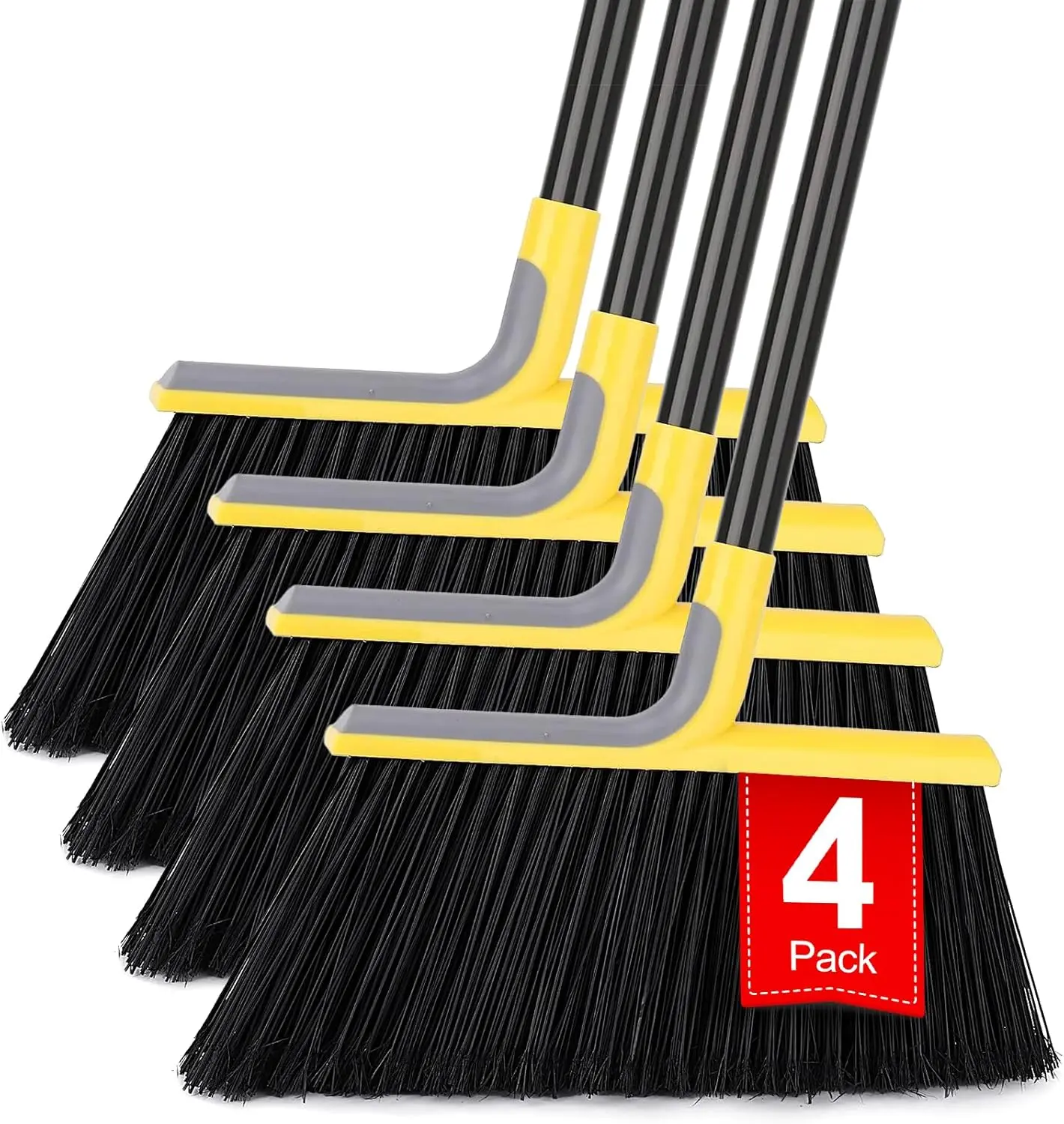 4 Pack Heavy Duty Outdoor Broom with 58 Inch Long Handle, Commercial Floor Sweeping Brooms for Indoor Outdoor Cleaning, Garage Patio Deck Decks Courtyard Restaurant Kitchen Office Mall Shop Durable Cleaning Broom Set