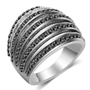 Mytys Retro Chunky Statement Ring for Women Classic Black Marcasite Wide Band Vintage Jewelry Gift