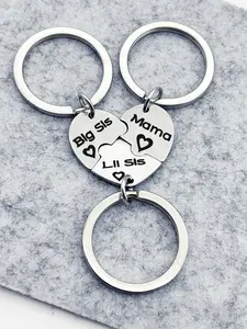 3-Piece Engraved Stainless Steel Keychain Set for Mom & Daughters, Interlocking Heart Design, Perfect Gift for Birthdays, Anniversaries, Mother's Day