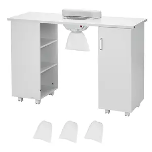 【DealsForYouDays】VEVOR Manicure Table, Nail Table Station with Electric Dust Collector, Moveable Nail Tech Desk with 8 Wheels (4 Lockable), 3 Dust Bag & Wrist Rest, MDF Nail Art Workstation for Spa Beauty Salon, White Furniture Makeup Vanity