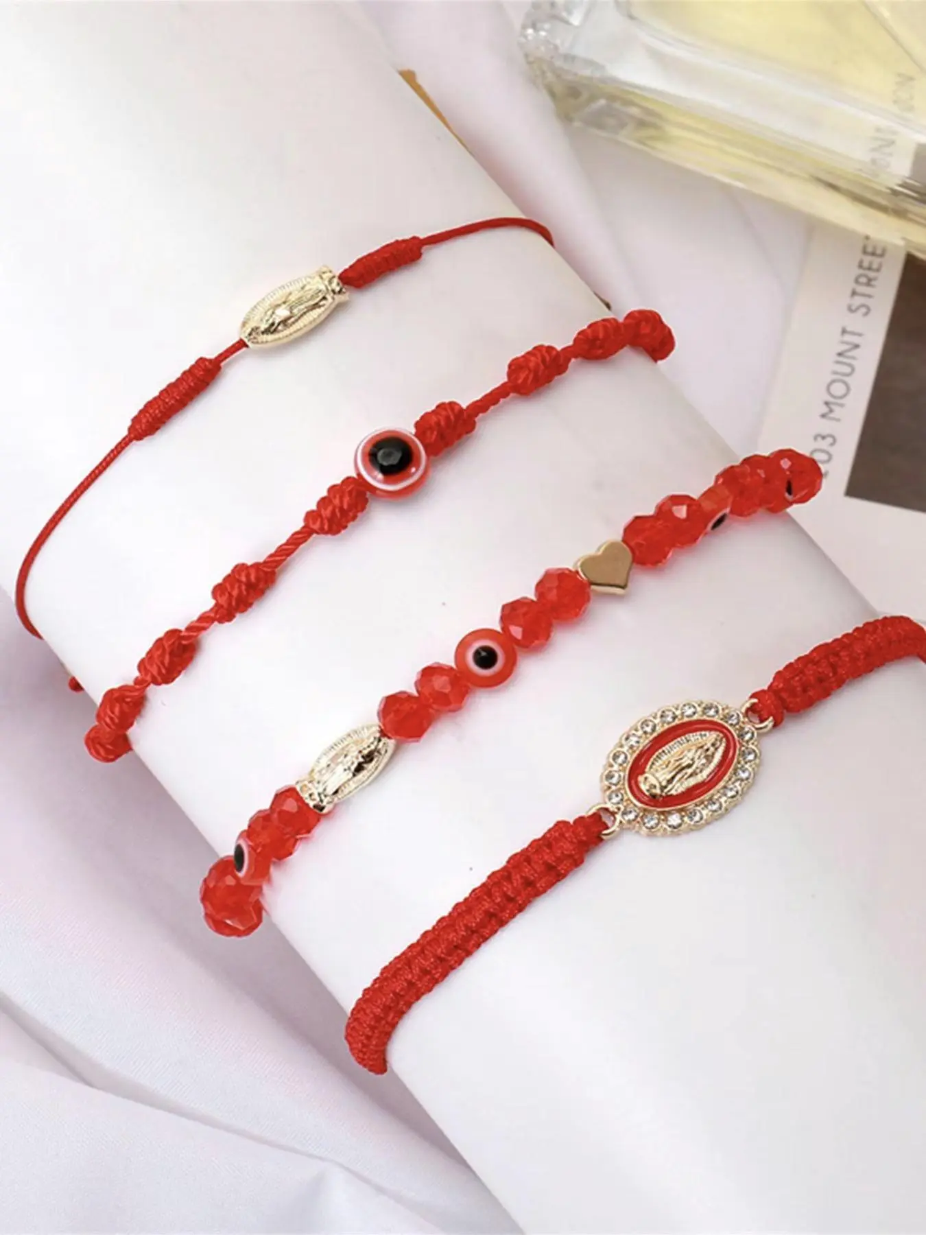 Our Lady of Mary Cross & Evil Eye Adjustable Bracelet, Light Luxury Style, Clear Detailing, Fits Different Wrist Sizes, Dating Outfits, Holiday Gifts, Suitable for Men & Women, Stackable Bracelets, Casual Trendy Jewelry, Bracelet Sets, Bracelet Bundle