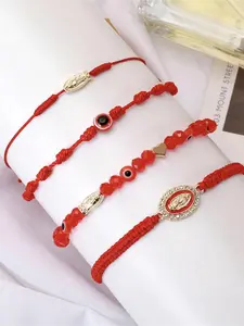 Our Lady of Mary Cross & Evil Eye Adjustable Bracelet, Light Luxury Style, Clear Detailing, Fits Different Wrist Sizes, Dating Outfits, Niche Holiday Gifts, Suitable for Men & Women, Fashionable Bracelet, Stackable Bracelets