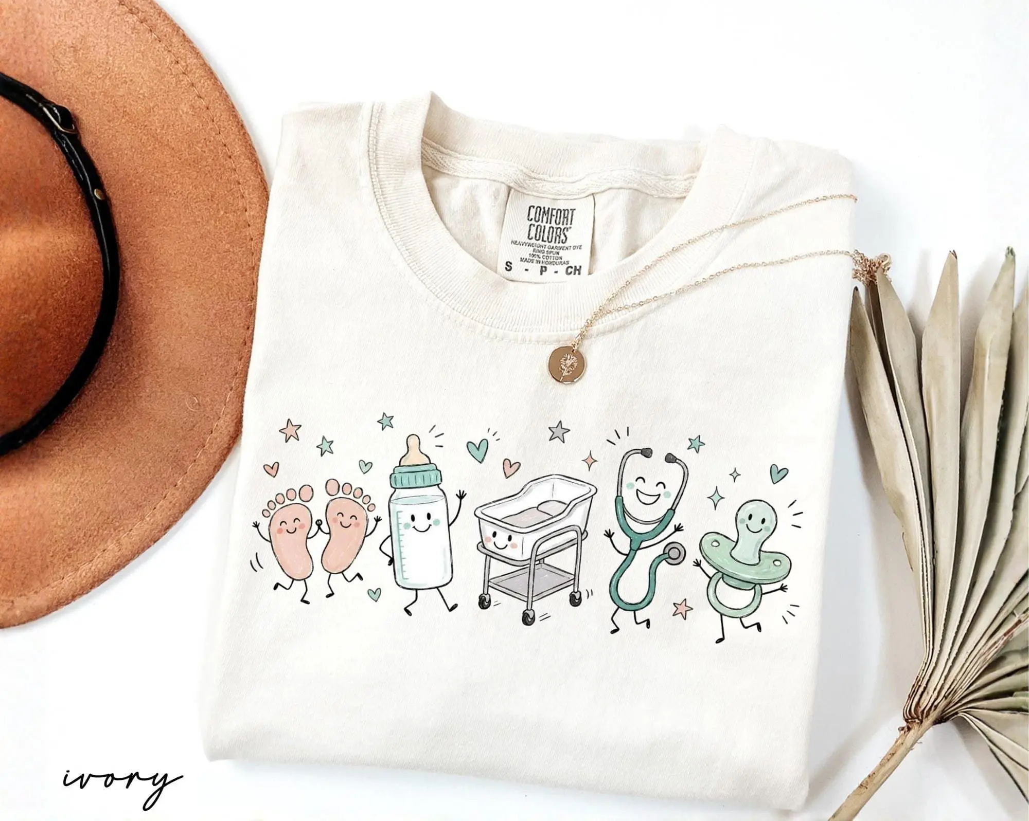 Comfort Colors Mother Baby Nurse Doodle Characters Shirt, Postpartum Nurse Tee, Nursery Nurse Shirt, Labor and Delivery Gift, MBU Unit Gift
