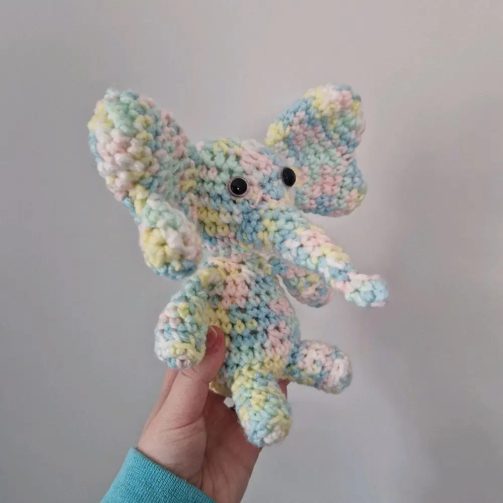 Pastel rainbow handmade plushie elephant crochet amigurumi