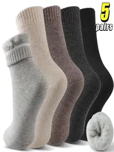 5 Pairs Women's Fleece Crew Socks, Warm Calf-High Slim-Fit Socks for Fall & Winter, Essential Footwear for Cozy Days