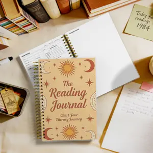 Reading Tracker Notebook - A5 Spiral Bound Journal for 52 In-Depth Book Reviews, Features Guided Prompts, Quotes Pages, Favorite Books List, and a Unique Coloring Bookshelf