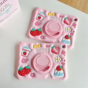 Kids Stand Tablet Case For Samsung Galaxy Tab A9 Plus 11 inth Cute Cartoon Strawberry Cake Silicone Tablet Protective Case