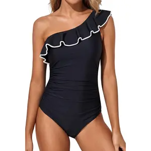 Tempt Me Women One Piece Swimsuits Tummy Control One Shoulder Bathing Suits Ruffle Swimwear  SwimWeek  summervibes