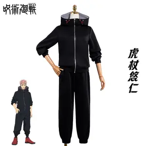 Fantasia Yuji Cosplay Itadori Costume Hoodie Pants Anime Roleplay Uniform Coat Pants Black Clothing Men Halloween Carnival Suit