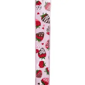 1.5" x 10yd Chocolate Covered Strawberries Ribbon – Pale Pink/Multi