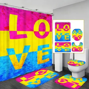 1pc Colorful Graffiti Style Love Theme Shower Curtain Set, Romantic Bathroom Decor, Fresh Atmosphere, Trendy Aesthetic, High Fit