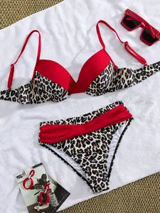 Bold Fashion Leopard Print Two-Piece Bikini Set, Women's Beach Pool Swimwear, Stylish and Trendy Bathing Suit