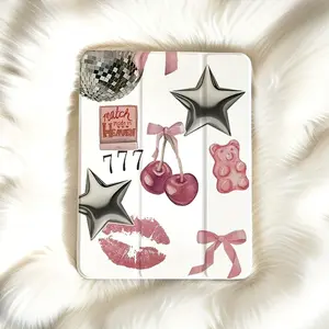 Star cherry pattern, with adjustable bracket and pen slot, foldable non-slip TPU protective case, suitable for iPad mini, iPad Air, iPad Pro/iPad 10th generation, 11th generation and other series iPad protective cases