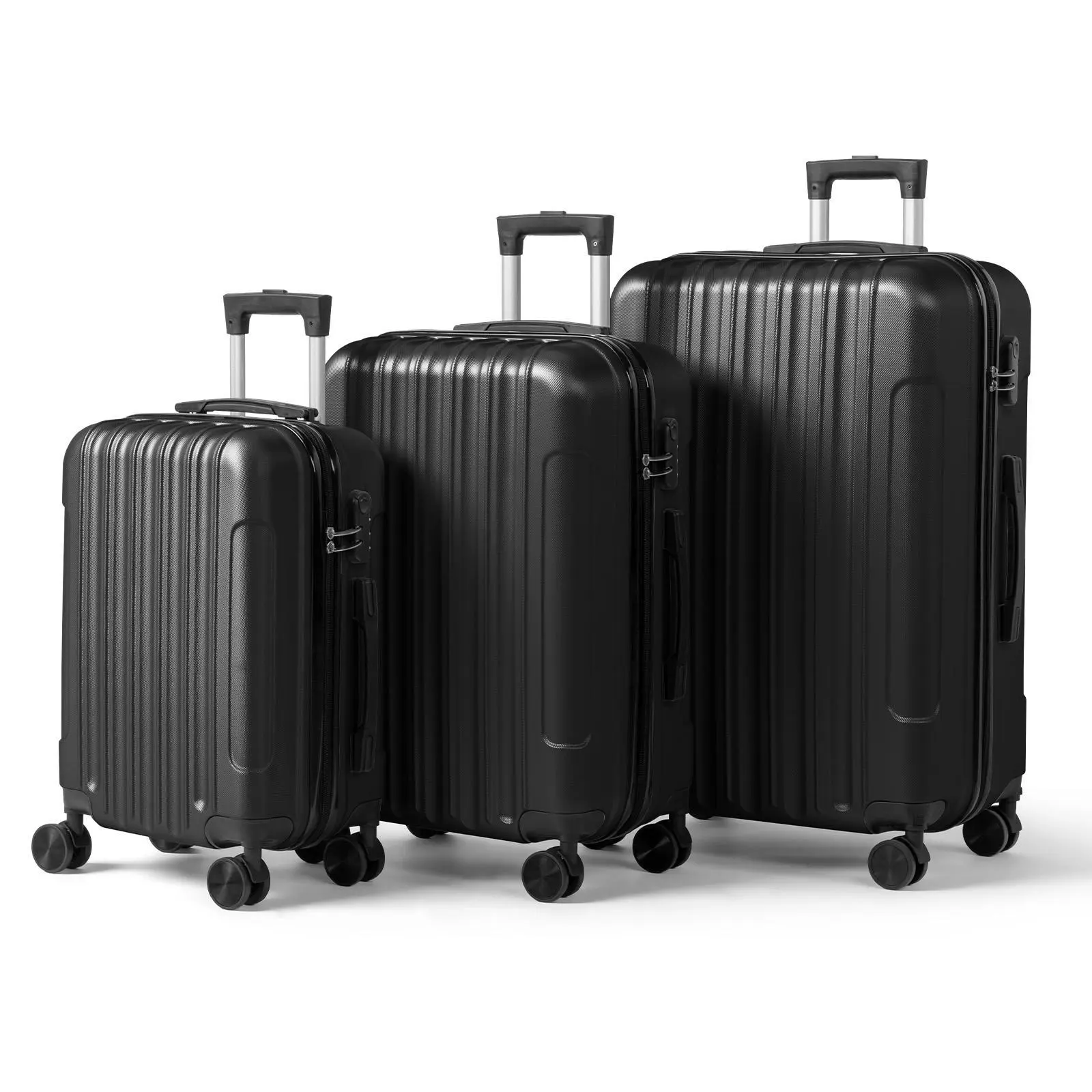 Ubesgoo 3-Piece Vertical Pattern Matte ABS Luggage Set 20/24/28 Inch, Non-TSA Lock, Detachable Wheels, Hard Shell Suitcase