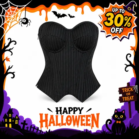 Women's Striped Blazer-Style Strapless Boned Polyester Underwire Corset Vest, Waist Cincher Shapewear, Sleeveless Compression Accessory for Halloween, Chic Tops, Showgirl Costume Corsets, Unique Going Out Picks