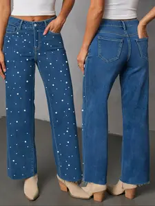 Women's High Elasticity Wide Leg Jeans Pants, Casual Loose Fit Denim Trousers for All Seasons, Comfortable Fashion Apparel