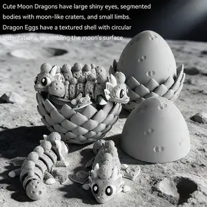 3D Printed Cute Moon Dragon and Egg Set, Plastic Desktop Decor Sculpture, Festive Gift, Adorable Lunar Dragon Model, Tabletop Ornament