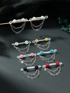 1 Pair Cute Rhinestone Fake Nipple Rings for Women for Daily Decoration, Adjustable Non Piercing Nipple Rings Dangle Heart Chain Fake Piercing Jewelry Silicone Material