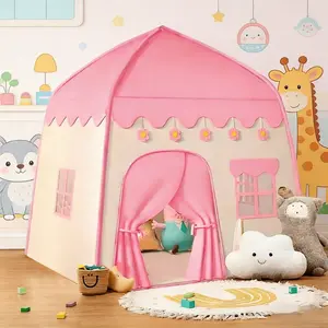 Kids' Party Play Tent | Pink Princess Castle w/ Flower Design | Secret Base w/ Storage Bag | Holiday Party Decor & Gift | No Accessories